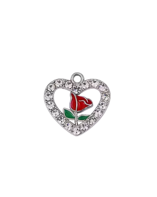 Heart & Tulip Charm Silver