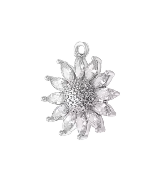 Diamante Sun Flower Charm Silver