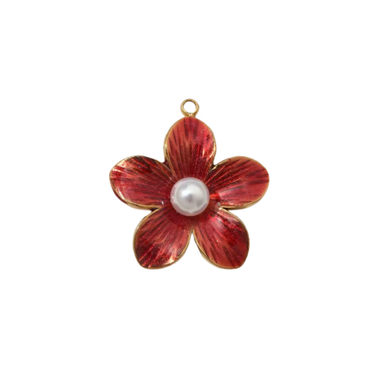 Flower Charm Gold & Red