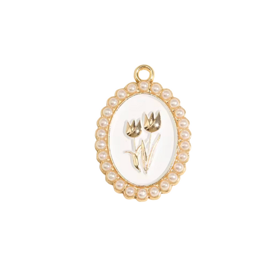 Flower Charm Gold & white