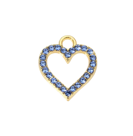 Diamanté Heart Charm Gold & Blue