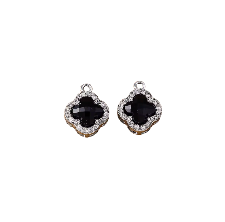 Clover Charm Black & Silver