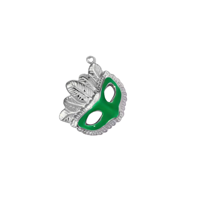 Mask Charm Green & Silver