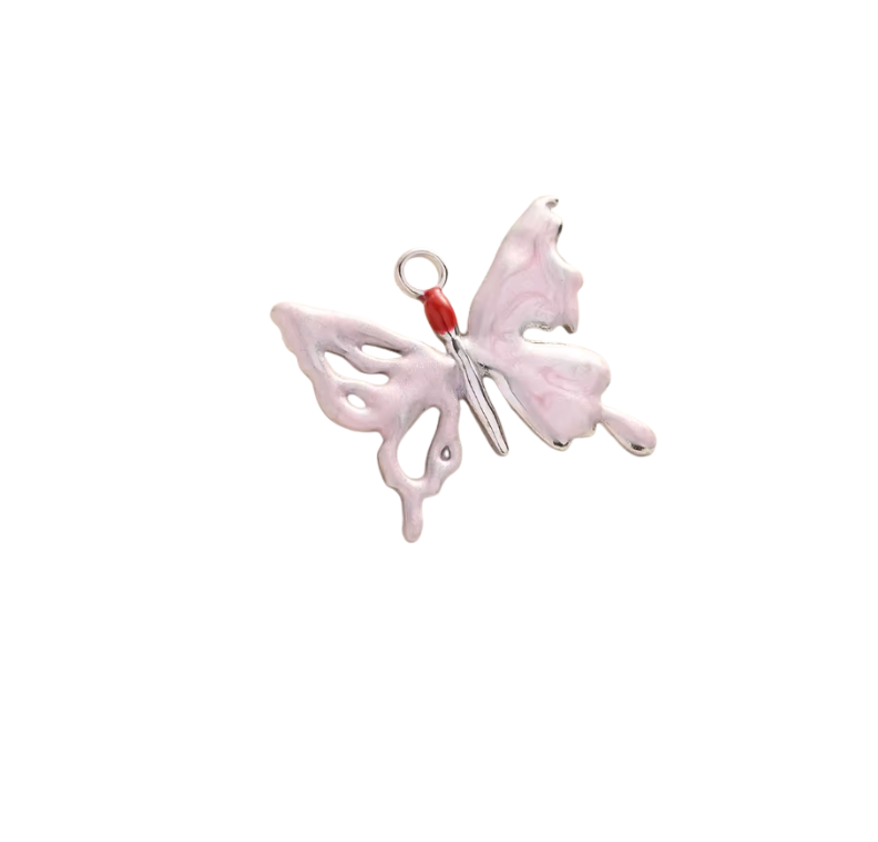 Butterfly Charm Silver & Pink