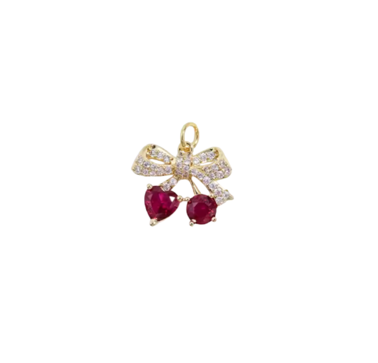 Cherry Bow Charm Gold
