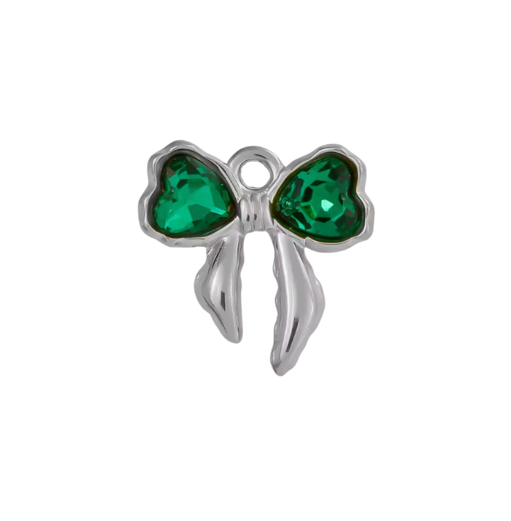 Bow Charm Silver & Green