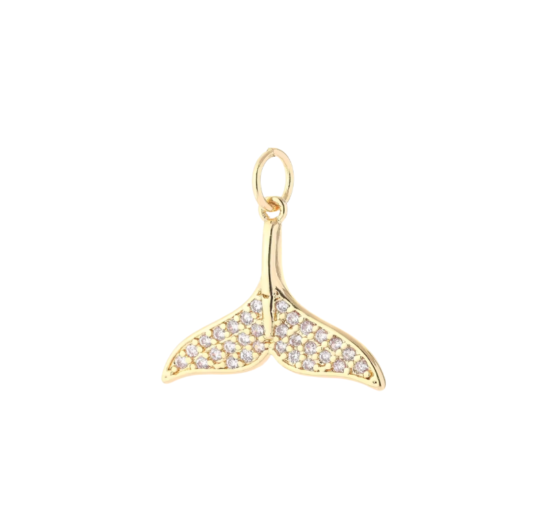 Whale Tail Charm Gold & Diamante
